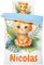 Pictogogo Süßes Orange Katze-Design Kinderbettwäsche für Mädchen und Jungen mit Namen, Personalisiert, Wählbare Baumwollunterfarbe (Weiß, Rosa, Blau, Grau), Oeko-TEX, 135 x 200 cm