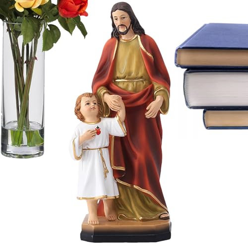 Chaies St. Joseph Figur,St. Joseph Statue Figur,8,4 Zoll katholische Heilige Figur | Stilvolle Heilige Figur, St. Josef trägt das Jesuskind als Dekoration, Schreibtischfiguren aus Kunstharz für das