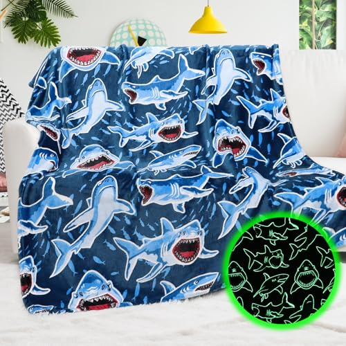 Hai-Decke, Geschenke für Kinder und Jungen, Hai-Spielzeug, Fleece-Babydecken für Jungen und Kleinkinder, Plüsch, gemütlich, klein, Blauer Ozean, Meerestiere, Überwurf mit Hammerkopf, Mako, weiße