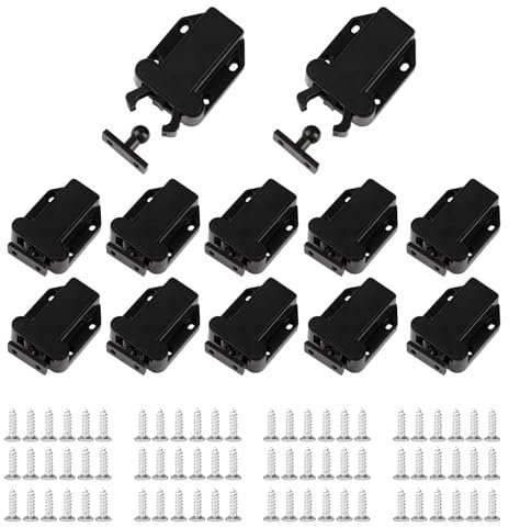 12 Stück Druckschnäpper Schnäpper, Push to Open Türöffner Schwarz mit Schrauben, Türriegel mit Touch-Entriegelung, Federschnäpper Automatischer für Schranktüren und Schublade