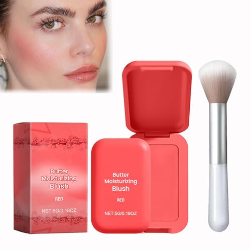 Mehrzweck-Make-up-Puderrouge, Gesichtsrouge Lippen Wangenblusher Creme Rouge Mattes für Wangen Augen und Lippen Tönung, Unterwegs Rouge Wasserdicht für natürliches Nude-Makeup (Rot, 5 g)