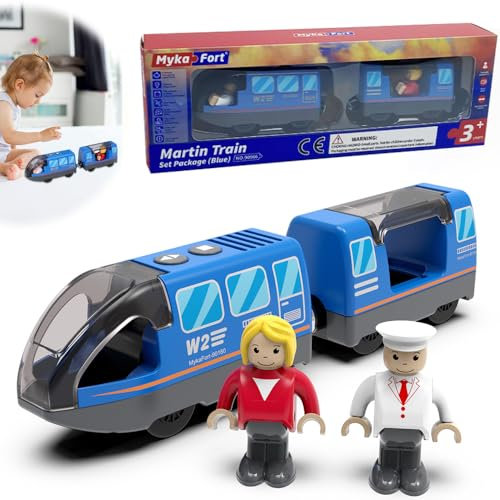 PLLYPE Treno Elettrico per Bambini, Locomotive Treno a batteria, Giocattolo Locomotiva, Compatibile Thomas, Brio, Giocattolo educativo Regali Bambini, Blu
