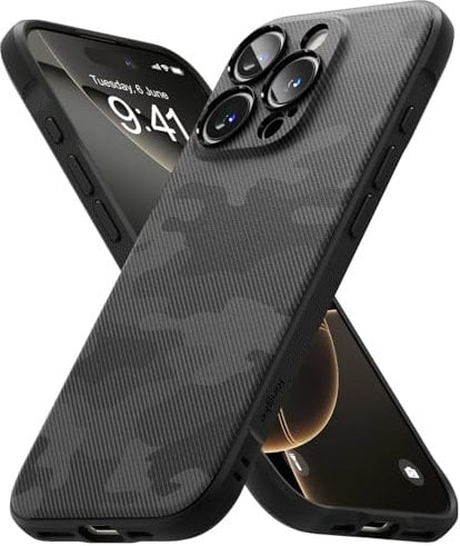 Ringke Onyx [Enhanced Grip Texture] Compatible with iPhone 16 Pro Max Case, Slim Anti-Fingerprint Non-Slip Protective Phone Cover with Precisely Designed Camera Cutouts - Camo Black