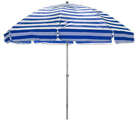 Parasol de plage rayé de 2 m avec protection UV réglable en hauteur avec 8 baleines, parasol imperméable pour balcon, piscine, rayures bleues, 200cm/6.6ft