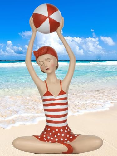 Pommerntraum ® | Maritime Dekofigur Badenixe Badelady Frauenfigur Strandnixe Badefigur Badepuppe Strandschönheit im Retro-Stil der 50 Jahre Vintage Nostalgie Retro (Rot)