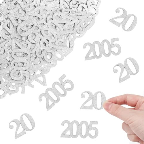 ALEGRE Streudeko 20 Geburtstag Deko Groß 2,8-5cm, 100 Stk Deko 20 Geburtstag Frau Mann Silber,Konfetti 20. Geburtstag Deko Silber,Tischdeko 20 Geburtstag Frauen Männer,Geburtstagsdeko 20 Luftschlangen