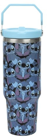 Bioworld Disney Stitch - Vaso de acero inoxidable con asa de 40 onzas, color azul