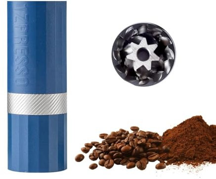 1Zpresso Q Air - Molinillo de café manual de color azul, tamaño mini delgado de viaje que cabe en el émbolo, rebaba cónica de acero inoxidable, ajuste numérico ajustable para verter sobre prensa