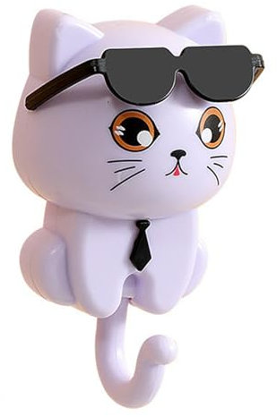 VALINK Crochets en plastique, porte-clés en forme de chat mignon, crochets imperméables auto-adhésifs en PVC, crochet chat au-dessus de la porte, porte-clés mural violet