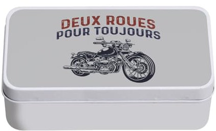 Fabulous Graue Metallbox - Zwei Räder für Always Motorrad Große Hubraum - Cafe Racer - 11 x 18,5 x 5,5 cm - Aufbewahrungsbox, Schlüssel, Werkzeug, Brotdose, Zucker, Keks