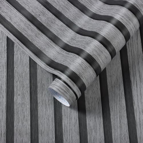 LiKiLiKi Selbstklebende Tapete Modern Grau Holztapete 44x300 cm Klebefolie Möbel Holzoptik Dekofolie für Schränke Wand Wohnzimmer Schlafzimmer Abwaschbare Wasserdicht