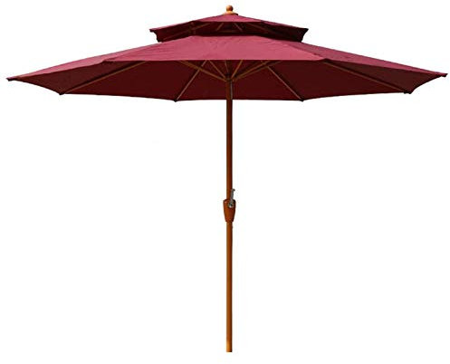 SBCGFY Sombrilla de jardín de 2,7 m (8,8 pies), Impermeable, para Exteriores, para Playa, Piscina, Patio, con Hierro imitación Madera y Cubierta de poliéster de Doble (R?d A)