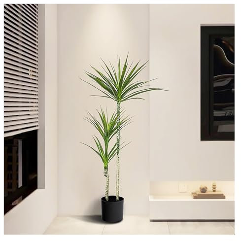 CURBX Artificial Dracaena Tree, Indoor Outdoor Faux Topiary Yucca Trees, Artificial Agave Plant With Leaves Trunks, Faux Plant For Home Office Decor(200cm/6.6ft)