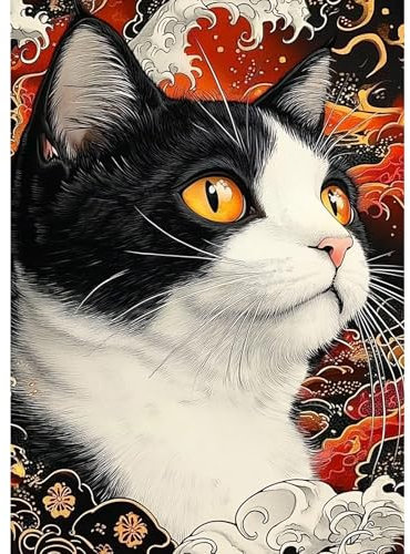 MXJSUA Chat Noir Et Blanc Peinture Diamant Adulte, 5D Diamond Painting Complet, Diamant Strass Point de Croix Cristal Painting, Murale Décoration, 30x40 cm