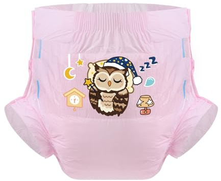 CutiePlusU Windeln für Erwachsene 3 Stück, trockene Oberfläche, maximale Saugfähigkeit über Nacht, Einweg-Inkontinenzwindel – Sleeping Owl Pink（M 71-96CM)