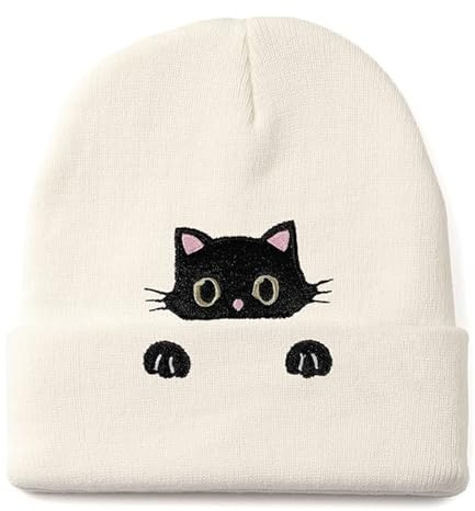 Muorruo Katzenmütze, Tier-Strickmützen, süße Geschenke für Katzenliebhaber, süße Katzenohrmütze für Frauen und Mädchen, Katzenmütze für Winter, Katzengeschenke für Katzenliebhaber