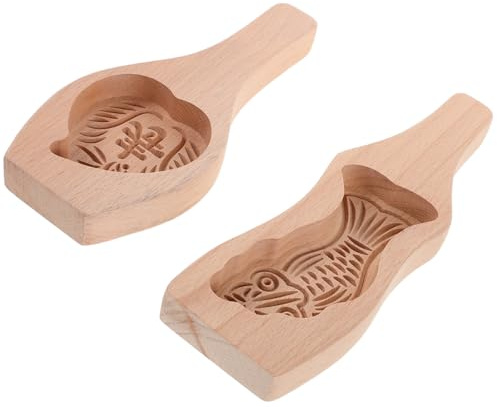 LOPUNER 2pcs Chinese Cake Mold Mooncake Mold Wooden Cookie Press Light Brown