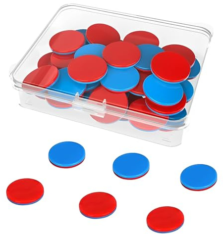 50 Stück Wendeplättchen Rot Blau,Rechenplättchen Grundschule,Rechenschiffchen,Plättchen Mathe mit Aufbewahrungsbox Mathe Rechenhilfe Mathematik Wendeplättchen Zählchips für Grundschule Rechenaufgaben