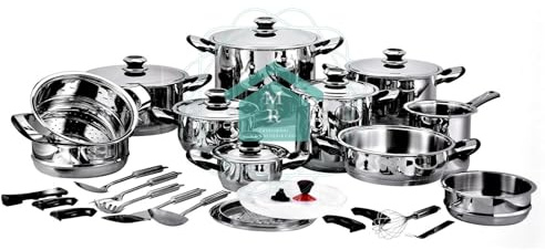 Von Stainer Batteria Pentole 36 Pezzi, Acciaio Inox 18/10