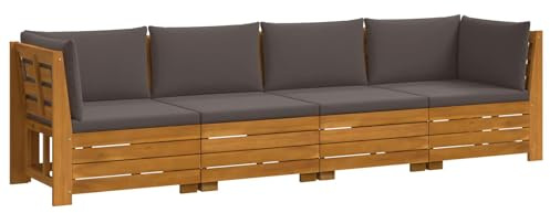 vidaXL Outdoor-Sofagarnitur mit Kissen 4 Stück Braun Massivholz Akazie, Akazienholz-Sofa, UV-beständiger Lounger, wetterfeste Couch, modulare Sitzgelegenheit für Gartenmöbel