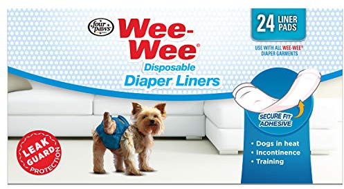 Four Paws Wee-Wee Super Absorbent Disposable Dog Potty Training Liner Pads for Reuseable Diapers, Leak-Proof Protection for Puppies and Dogs, 24 Count