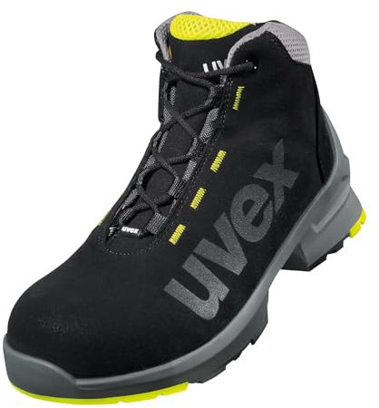Uvex 1 lace-up boot, safety shoes S2 SRC, work shoes for men & women, black/lime, size 4
