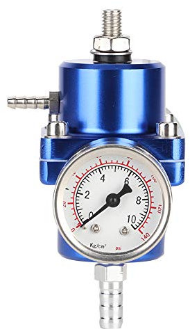 Qiilu Fuel Pressure Regulator, Aluminum Alloy Universal [ELECTROMECHANICAL_GAUGE] with Gauge Hose 0-140psi Adjustable[Blue]