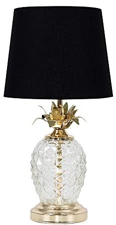 MiniSun Modern Gold & Clear Glass Pineapple Touch Table Lamp with a Black Shade