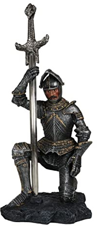 Ebros die Auszeichnung, auf Kniend Ritter Mittelalter mit Excalibur Schwert Brieföffner Figur 25,4 cm H