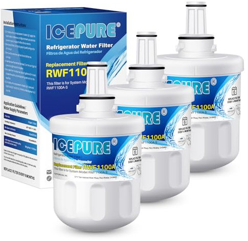 ICEPURE Filtre à eau pour réfrigérateur Compatible Avec Samsung DA29-00003F, DA29-00003G, Aqua Pure Plus Hafin, DA29-00003B, DA29-00003A, DA97-06317A, RFC1100A, 3 pièces RWF1100A (facture disponible)