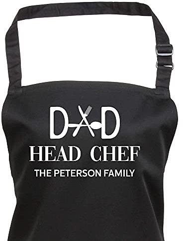 Personalised Dad Apron with Family Name | Gift for Dad Daddy Him | Head Chef Kitchen Cooking Grilling BBQ Bib Aprons | Father’s Day Present