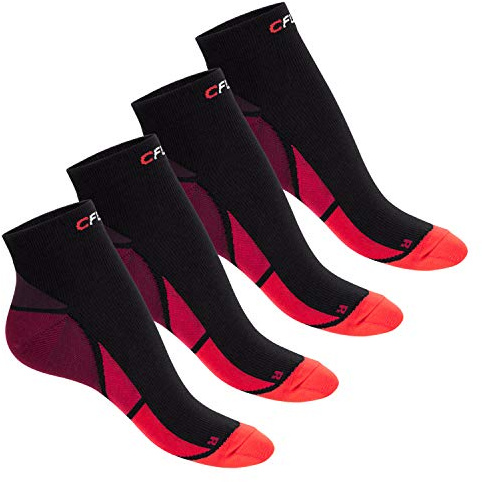 CFLEX Herren & Damen Sport Kompressionssocke (4 Paar) Kurzschaft Socken - Schwarz-Rot 39-42