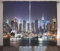 ABAKUHAUS New York Rustikaler Vorhang, Manhattan-Skyline nachts, Wohnzimmer Universalband Gardinen mit Schlaufen und Haken, 280 x 225 cm, Orange Blau