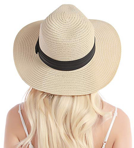 Chapeau de paille pour femme - Chapeau de plage - Chapeau d'été - Protection UV UPF50+, Kaki clair Panama, Taille M