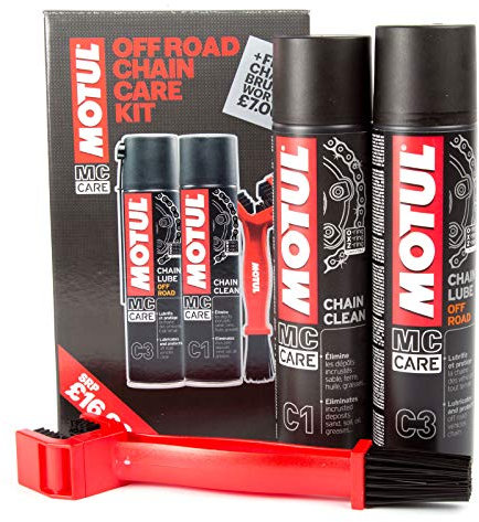 Motul Kit de lubricante limpiador y limpiador de cadena + cepillo para motocicletas todoterreno