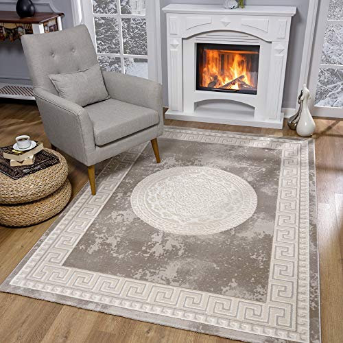 SANAT Teppiche für Wohnzimmer - Teppich Beige, Kurzflor Teppich Modern, Öko-Tex 100 Zertifiziert, Größe: 80x150 cm