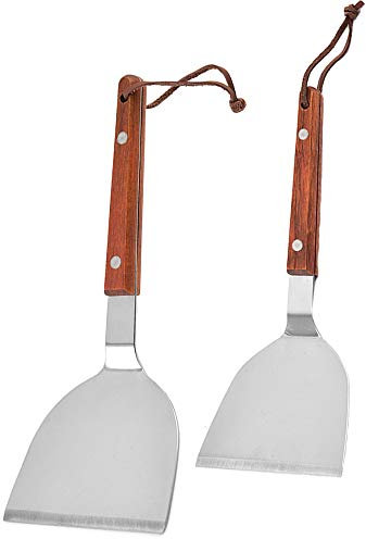 LWZko 2 Pièces Spatule BBQ, Spatule Teppanyaki, Spatule Barbecue Manche Bois, Acier Inoxydable Polyvalent Spatule Bifteck avec Manche Bois pour Grillades Teppanyaki, Burger, Steak (2 Taille)
