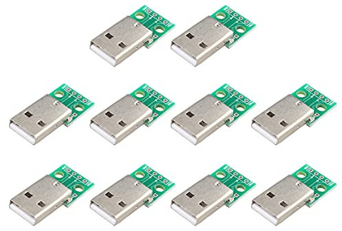 HALJIA 10PCS USB Type A to DIP Adapter Board, USB Converter Breakout Board Male 4 Pin USB DIP Adapter 2.54mm Pitch Header Adapter Connector for DIY USB Power Supply