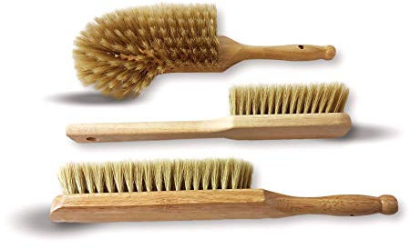 Lot de 3 brosses balayettes boulangères soie blanche | 14/6 bois blanc verni | 1/2 tête bois verni | Cote à dorer bois brut | Four boulanger pâtissier alimentaire pain pizza | Kibros 1LOTBOUL4b
