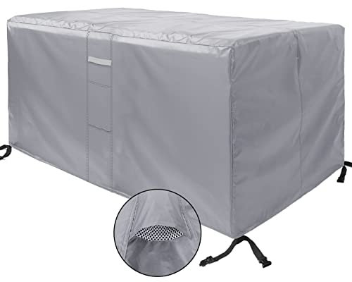 MEEYI Abdeckhaube Schutzhülle 280x204x106cm, Anti-UV Tischabdeckung Schwerlast 420D Oxford Gewebe Staubdicht Tischhaube Garten für Gartenmöbel Balkonmöbel, Silber