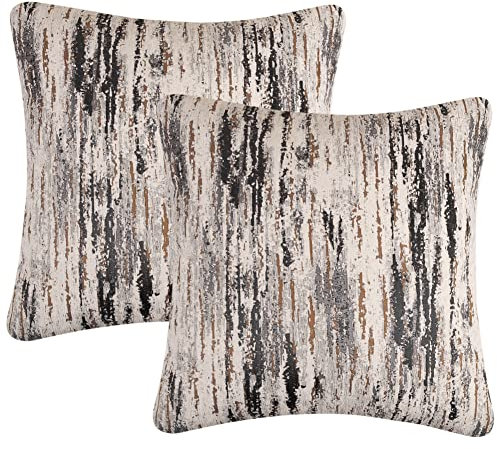 Yeiotsy Pack of 2, Nordic Style Cozy Decorative Throw Pillow Covers for Sofa Bed Car Chair Geometric Cushion Cases Jacquard Chenille (Grey Stripes, 18 X 18 Inches)