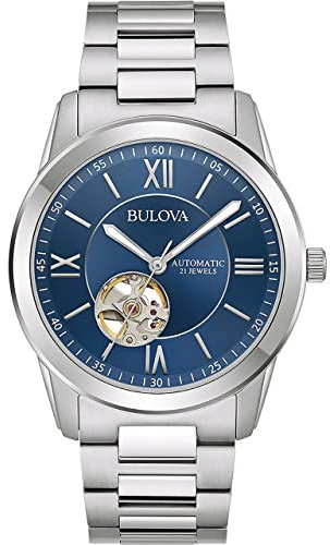 Bulova Herren Analog Mechanisch Uhr mit Edelstahl Armband 96A281, Silber