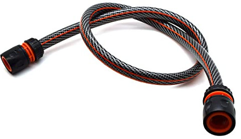 Garden Hose Pipe, Outdoor Tap to Reel Connection Set, Anti-Kink Reinforced 6 Layer Non-Toxic 1/2 Hose (Black, 2 m / 6.56 ft + 2 Quick Connectors)