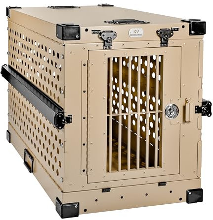 K9 Kennel Boss - Robuste, vollständig zusammenklappbare Hundebox aus pulverbeschichtetem Aluminium, Größe M, Hellbraun