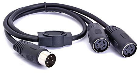 HTGuoji 4 Pin DIN Connector Y Splitter Cable Adapter, 4 Pin DIN Male to Dual 2 Female Power Supply Extension Cable for Audio Digital Keyboard Devices (50cm / 1.6 FT)