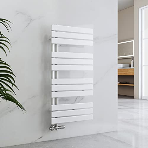 EMKE Toallero Baño Radiador Plano, toallero de Paneles, 1041 x 500 mm, Blanco, secador de Toallas con conexión Lateral, 529W, radiador secador de Toallas de Agua Caliente