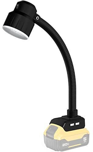 SHUNCANDA Schnurlose LED-Arbeitsleuchte 14,4V 18V 20v Akku, dimmbarer Scheinwerfer für Notfälle, Camping, Autoreparaturen, Outdoor mit USB und flexiblem Schwanenhals.(2 USBHarging Ports)
