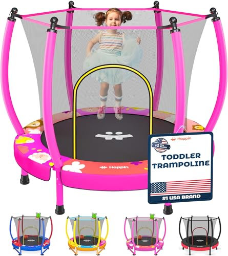 Happin® 139,7 cm Kleinkind-Trampolin für drinnen und draußen, 1,5 m, ultra-sicheres Mini-Trampolin für Kinder mit Sicherheitsnetz, Geschenke für Geburtstag, interaktives Spielen