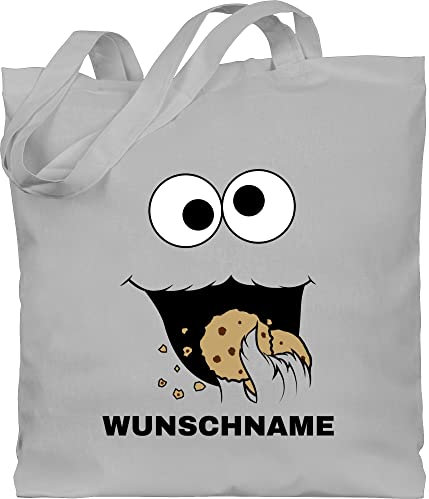 Baumwolltasche - Karneval Accessoire Fasching - Keks Monster Kostüm mit Name I Krümelmonster I Cookie Monster I Keksmonster - Unisize - Hellgrau - karnevals kekse tasche faschings krümel