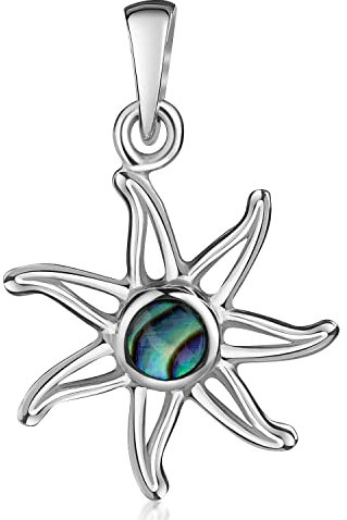 Materia Damen Anhänger Silber 925 Sonne mit Perlmutt grün KA-506-Grün_Ohne Kette